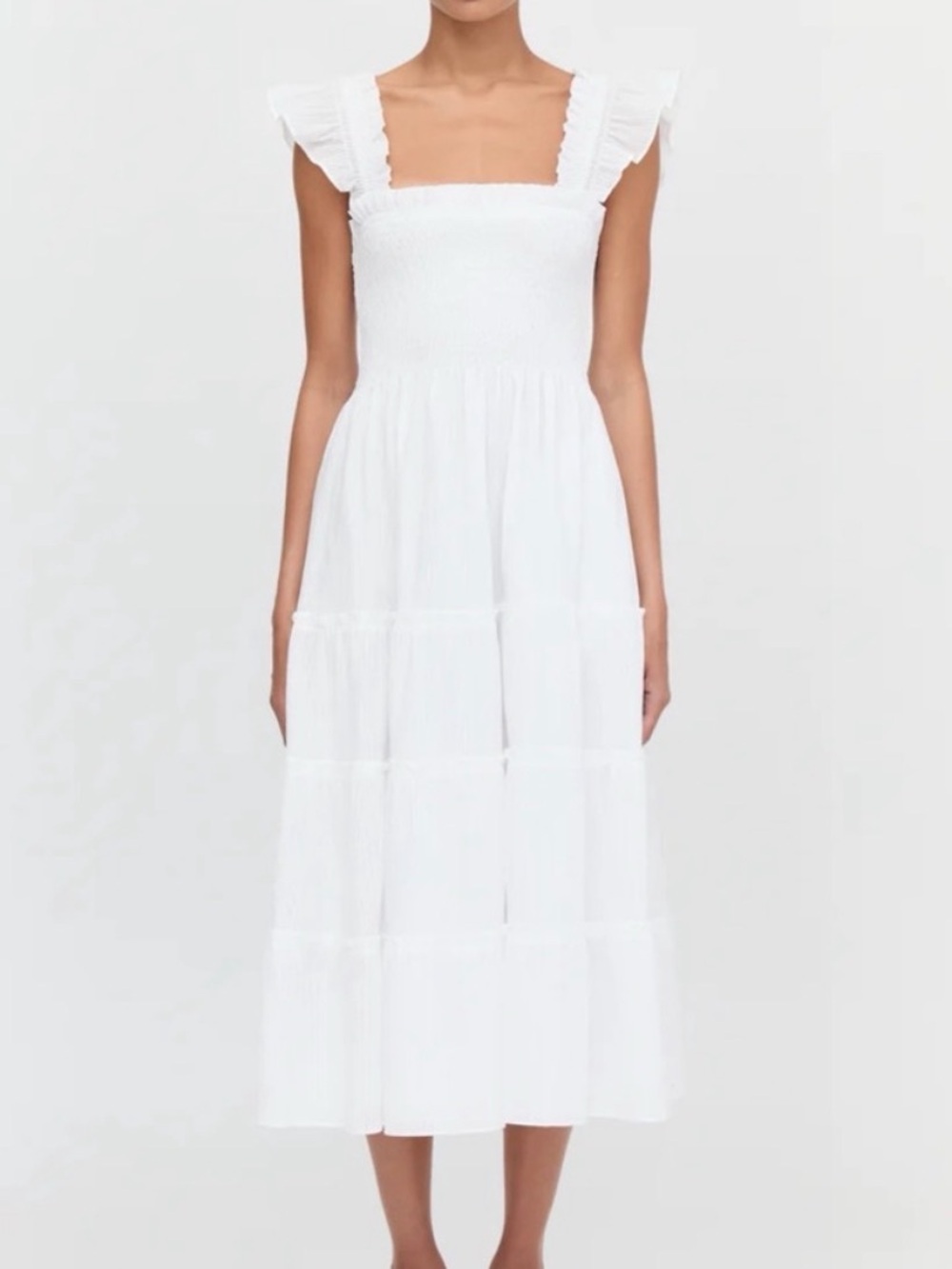 Kourt EUC Calypso Midi Dress White Smocked Tiered Size Small